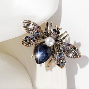 Blinged out Blue Bee Brooch